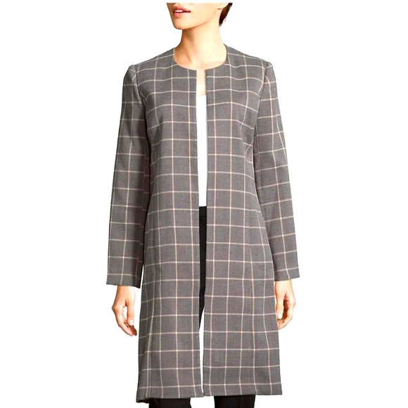Calvin Klein Women's Pierce Tartan Open Front Topper Jacket, Chai Blush - Picture 1 of 2